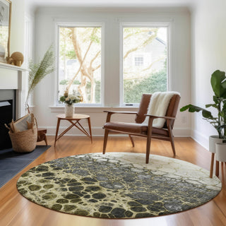 Piper Looms Mayfield Abstract AMF707 Beige Machine Washable Area Rug Round Lifestyle Image Feature