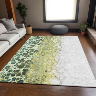 Piper Looms Mayfield Abstract AMF707 Olive Machine Washable Area Rug Lifestyle Image Feature