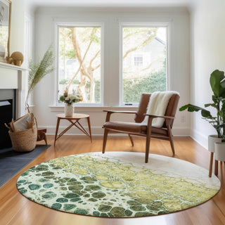 Piper Looms Mayfield Abstract AMF707 Olive Machine Washable Area Rug Round Lifestyle Image Feature