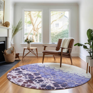 Piper Looms Mayfield Abstract AMF707 Purple Machine Washable Area Rug Round Lifestyle Image Feature