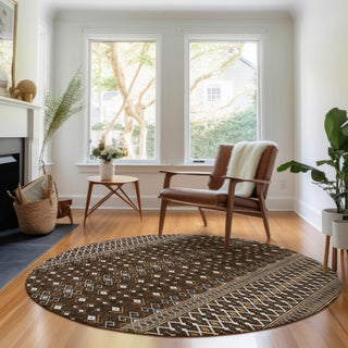 Piper Looms Mayfield Boho AMF708 Chocolate Machine Washable Area Rug Round Lifestyle Image Feature