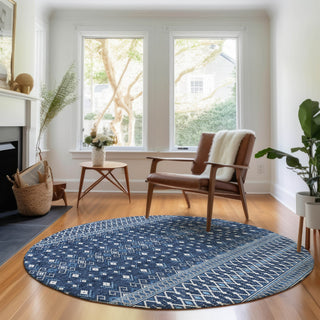 Piper Looms Mayfield Boho AMF708 Navy Machine Washable Area Rug Round Lifestyle Image Feature