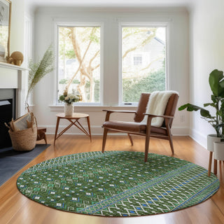 Piper Looms Mayfield Boho AMF708 Olive Machine Washable Area Rug Round Lifestyle Image Feature