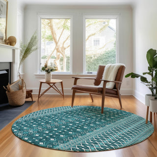 Piper Looms Mayfield Boho AMF708 Teal Machine Washable Area Rug Round Lifestyle Image Feature