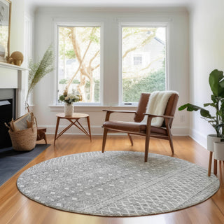 Piper Looms Mayfield Boho AMF709 Silver Machine Washable Area Rug Round Lifestyle Image Feature