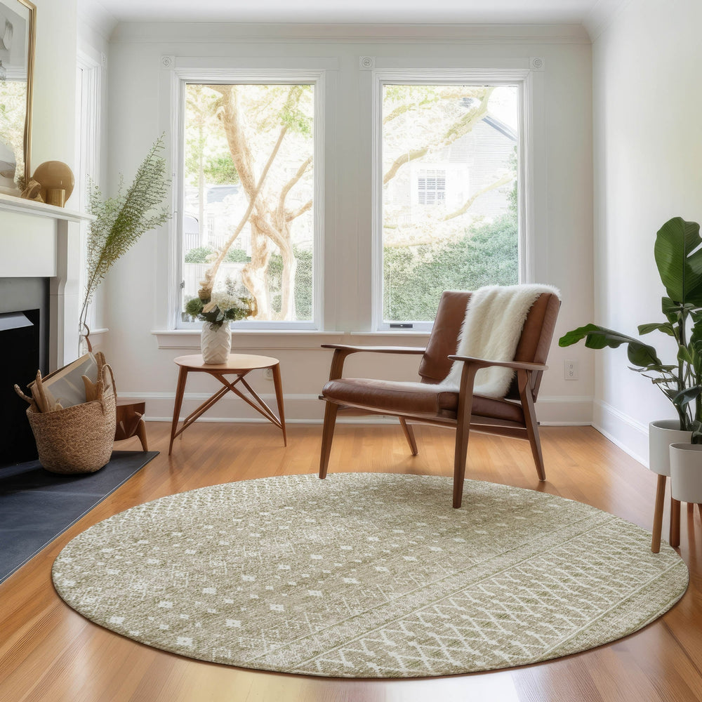 Piper Looms Mayfield Boho AMF709 Taupe Machine Washable Area Rug Round Lifestyle Image Feature