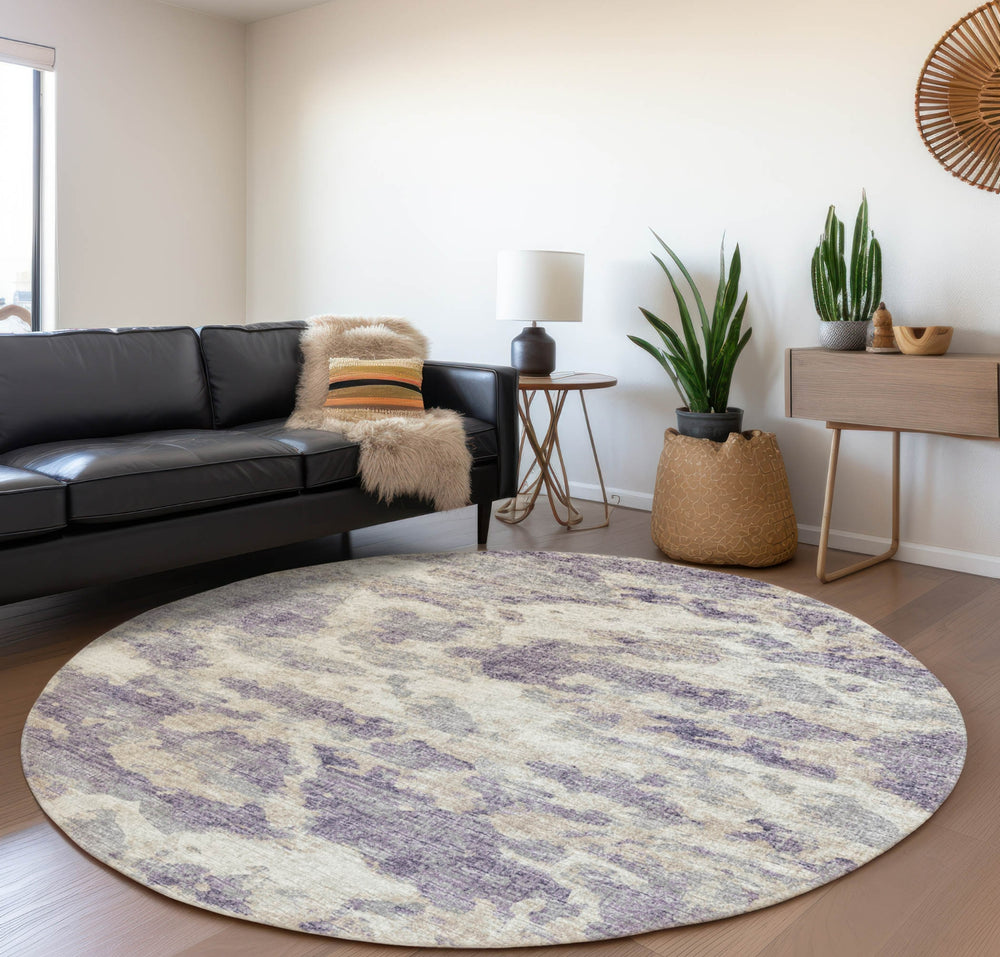 Piper Looms Mayfield Soft Abstract AMF71 Purple Machine Washable Area Rug Round Lifestyle Image Feature