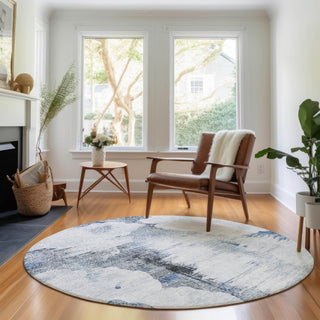 Piper Looms Mayfield Modern AMF710 Blue Machine Washable Area Rug Round Lifestyle Image Feature