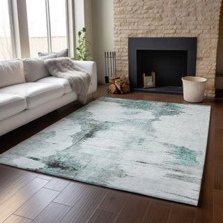 Piper Looms Mayfield Modern AMF710 Teal Machine Washable Area Rug Lifestyle Image Feature