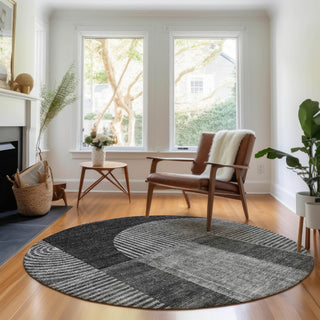 Piper Looms Mayfield Art Deco AMF711 Charcoal Machine Washable Area Rug Round Lifestyle Image Feature