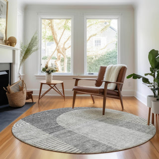 Piper Looms Mayfield Art Deco AMF711 Gray Machine Washable Area Rug Round Lifestyle Image Feature