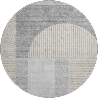 Piper Looms Mayfield Art Deco AMF711 Silver Machine Washable Area Rug Round Main Image