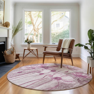Piper Looms Mayfield Floral AMF712 Plum Machine Washable Area Rug Round Lifestyle Image Feature