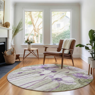 Piper Looms Mayfield Floral AMF712 Purple Machine Washable Area Rug Round Lifestyle Image Feature