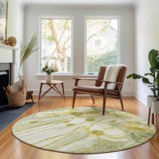 Piper Looms Mayfield Floral AMF712 Sage Machine Washable Area Rug Round Lifestyle Image Feature