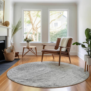 Piper Looms Mayfield Woodgrain AMF713 Gray Machine Washable Area Rug Round Lifestyle Image Feature