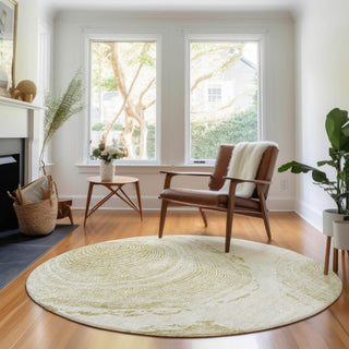 Piper Looms Mayfield Woodgrain AMF713 Khaki Machine Washable Area Rug Round Lifestyle Image Feature