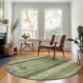 Piper Looms Mayfield Southwest AMF714 Olive Machine Washable Area Rug Round Lifestyle Image Feature