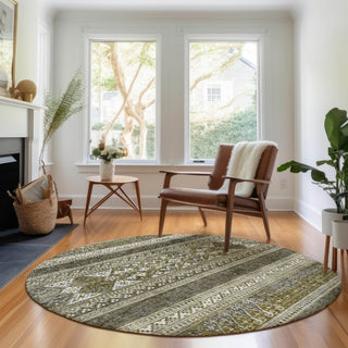 Piper Looms Mayfield Southwest AMF714 Taupe Machine Washable Area Rug Round Lifestyle Image Feature