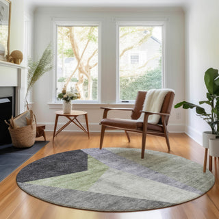 Piper Looms Mayfield Art Deco AMF716 Sage Machine Washable Area Rug Round Lifestyle Image Feature