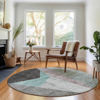 Piper Looms Mayfield Art Deco AMF716 Teal Machine Washable Area Rug Round Lifestyle Image Feature