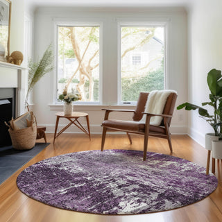 Piper Looms Mayfield Modern AMF718 Eggplant Machine Washable Area Rug Round Lifestyle Image Feature