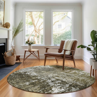 Piper Looms Mayfield Modern AMF718 Taupe Machine Washable Area Rug Round Lifestyle Image Feature