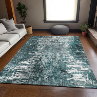 Piper Looms Mayfield Modern AMF718 Teal Machine Washable Area Rug Lifestyle Image Feature
