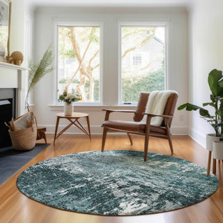 Piper Looms Mayfield Modern AMF718 Teal Machine Washable Area Rug Round Lifestyle Image Feature