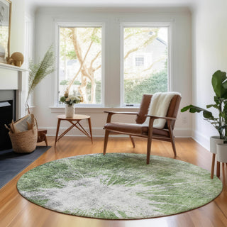 Piper Looms Mayfield Abstract AMF719 Aloe Machine Washable Area Rug Round Lifestyle Image Feature