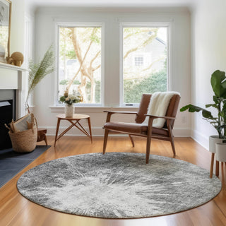 Piper Looms Mayfield Abstract AMF719 Gray Machine Washable Area Rug Round Lifestyle Image Feature