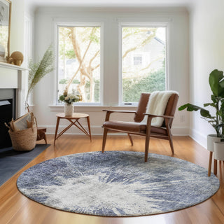 Piper Looms Mayfield Abstract AMF719 Navy Machine Washable Area Rug Round Lifestyle Image Feature