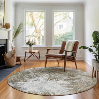 Piper Looms Mayfield Abstract AMF719 Taupe Machine Washable Area Rug Round Lifestyle Image Feature