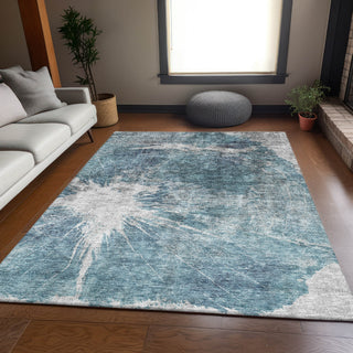 Piper Looms Mayfield Abstract AMF719 Teal Machine Washable Area Rug Lifestyle Image Feature