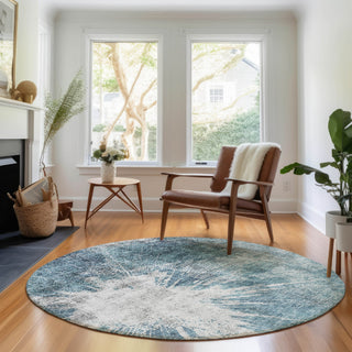 Piper Looms Mayfield Abstract AMF719 Teal Machine Washable Area Rug Round Lifestyle Image Feature