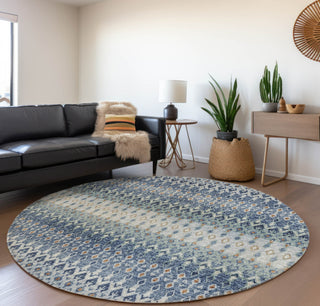 Piper Looms Mayfield Tribal Diamond AMF72 Seaglass Machine Washable Area Rug Round Lifestyle Image Feature