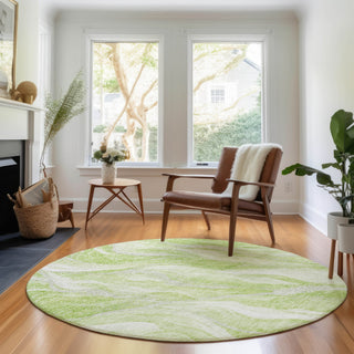 Piper Looms Mayfield Waves AMF720 Aloe Machine Washable Area Rug Round Lifestyle Image Feature