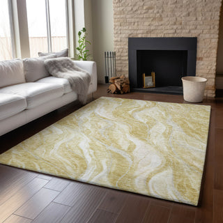 Piper Looms Mayfield Waves AMF720 Gold Machine Washable Area Rug Lifestyle Image Feature