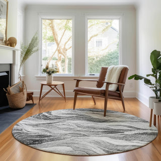 Piper Looms Mayfield Waves AMF720 Gray Machine Washable Area Rug Round Lifestyle Image Feature
