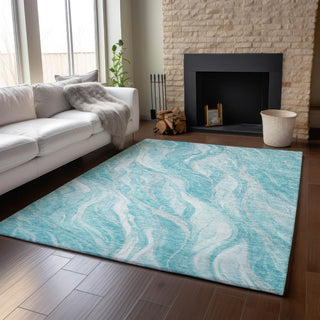 Piper Looms Mayfield Waves AMF720 Teal Machine Washable Area Rug Lifestyle Image Feature