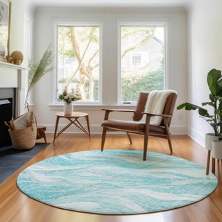Piper Looms Mayfield Waves AMF720 Teal Machine Washable Area Rug Round Lifestyle Image Feature
