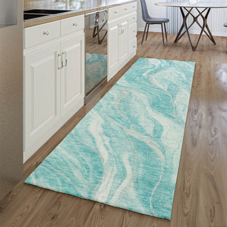Piper Looms Mayfield Waves AMF720 Teal Machine Washable Area Rug Runner Lifestyle Image Feature