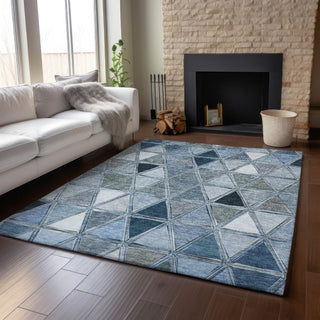 Piper Looms Mayfield Geometric AMF722 Blue Machine Washable Area Rug Lifestyle Image Feature
