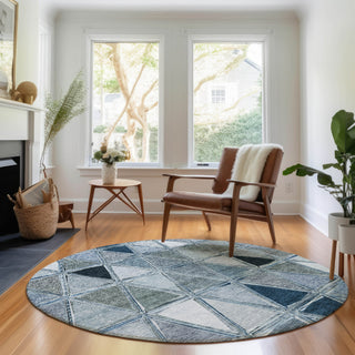 Piper Looms Mayfield Geometric AMF722 Blue Machine Washable Area Rug Round Lifestyle Image Feature