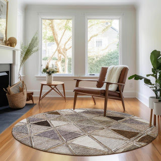 Piper Looms Mayfield Geometric AMF722 Brown Machine Washable Area Rug Round Lifestyle Image Feature