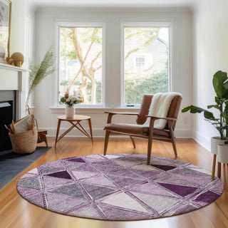 Piper Looms Mayfield Geometric AMF722 Merlot Machine Washable Area Rug Round Lifestyle Image Feature