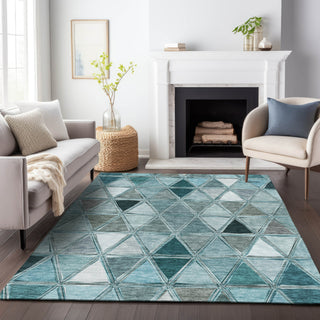 Piper Looms Mayfield Geometric AMF722 Teal Machine Washable Area Rug Lifestyle Image Feature