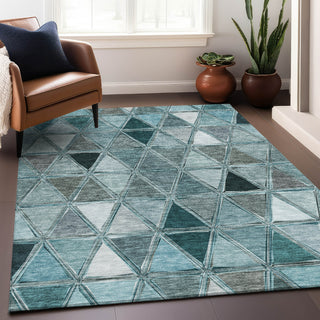 Piper Looms Mayfield Geometric AMF722 Teal Machine Washable Area Rug Lifestyle Image Feature
