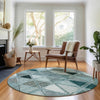 Piper Looms Mayfield Geometric AMF722 Teal Machine Washable Area Rug Round Lifestyle Image Feature
