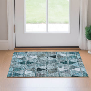 Piper Looms Mayfield Geometric AMF722 Teal Machine Washable Area Rug Scatter Lifestyle Image Feature